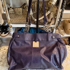 Purple Leather Snake Skin Tote Bag